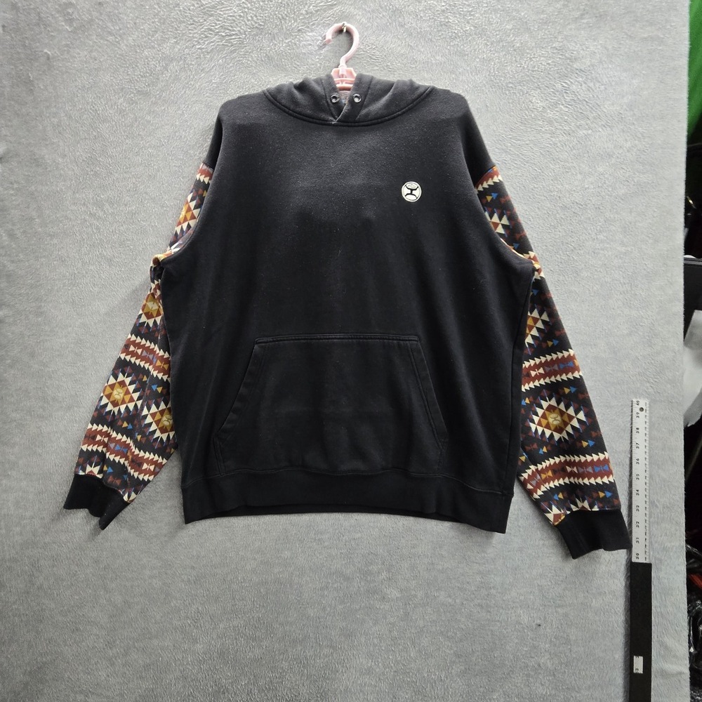 Hooey Men Hoodie XL Black Geometric Fleece Logo Summit Aztec‎ Long Sleeve